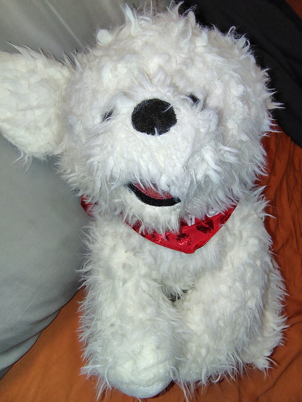 Plush White Dog with Love You Bandana